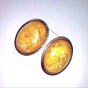 Yellow Chunky Oval Clip On Earrings